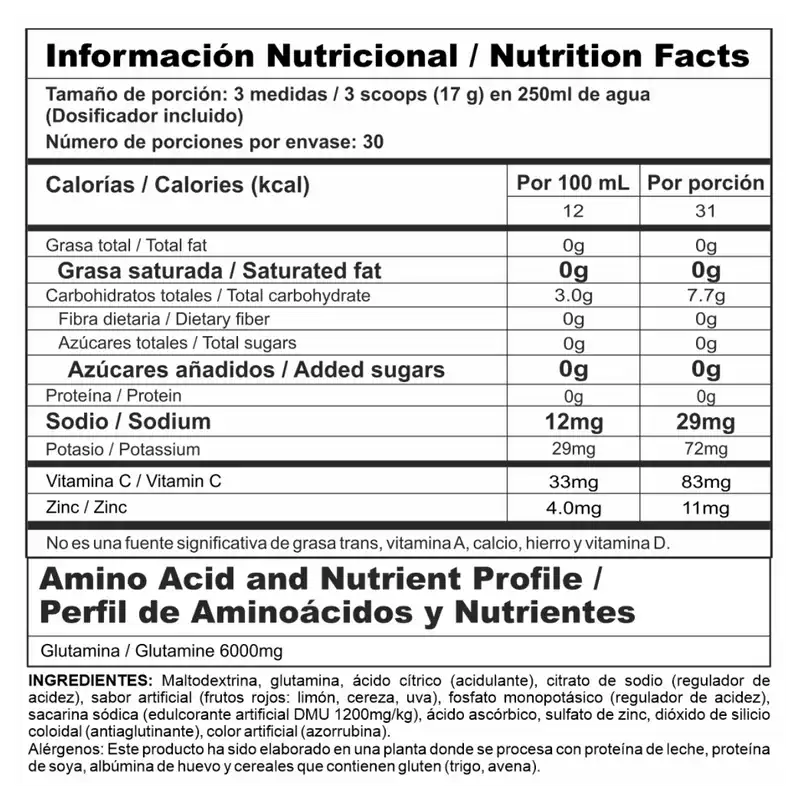 GLUTA STACK Glutamina todo en uno 510 g NUTRAMERICAN PHARMA 30 Servicios Frutos rojos