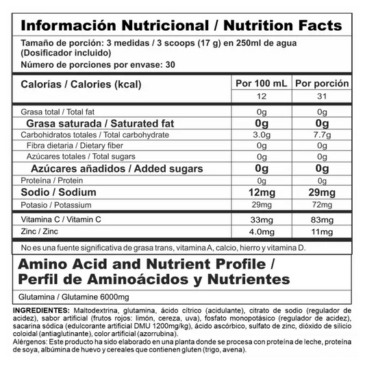 GLUTA STACK Glutamina todo en uno 510 g NUTRAMERICAN PHARMA 30 Servicios Frutos rojos