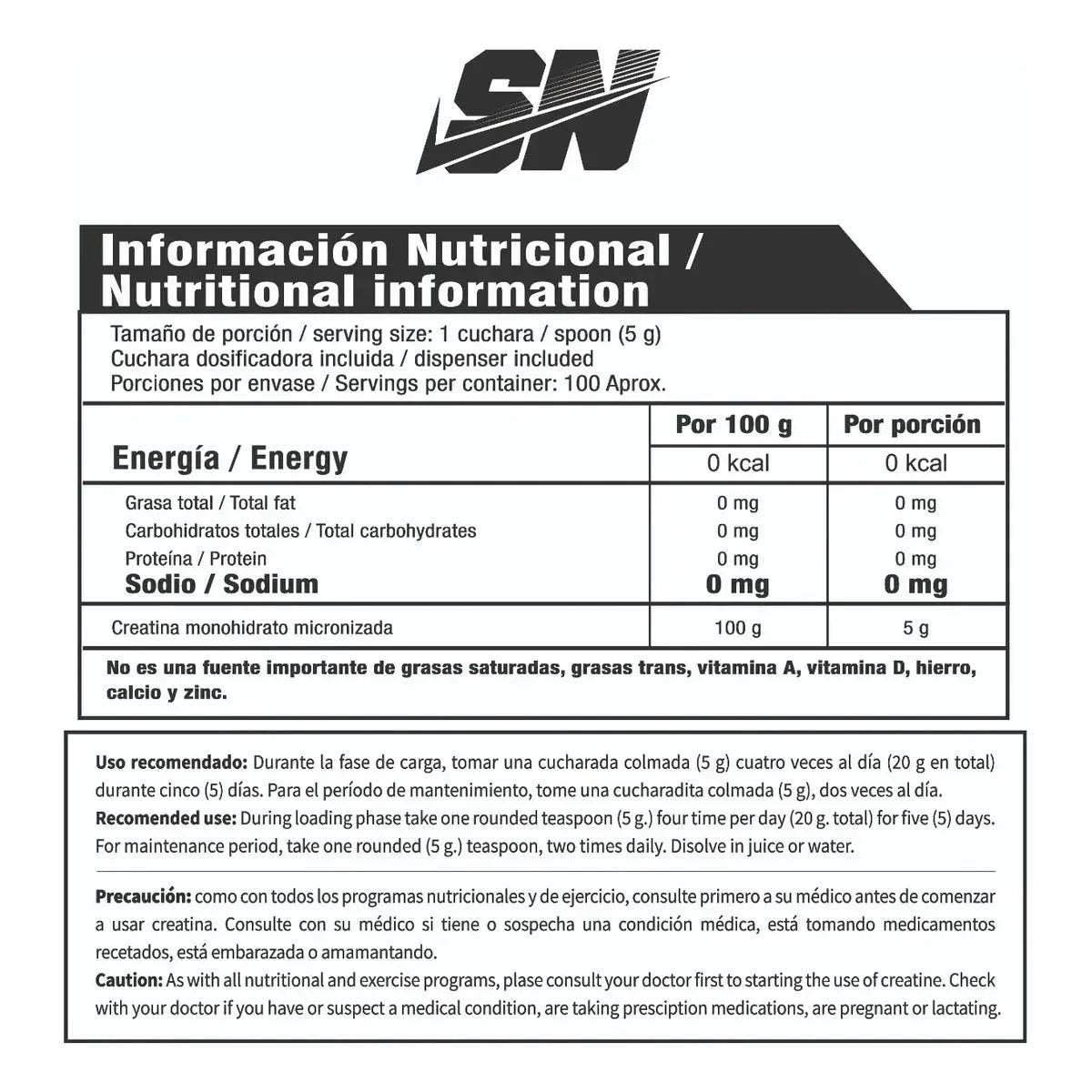 CREATINE ULTRA PURE 100% IRON 500 g SMART NUTRITION 100 Servicios Sin sabor