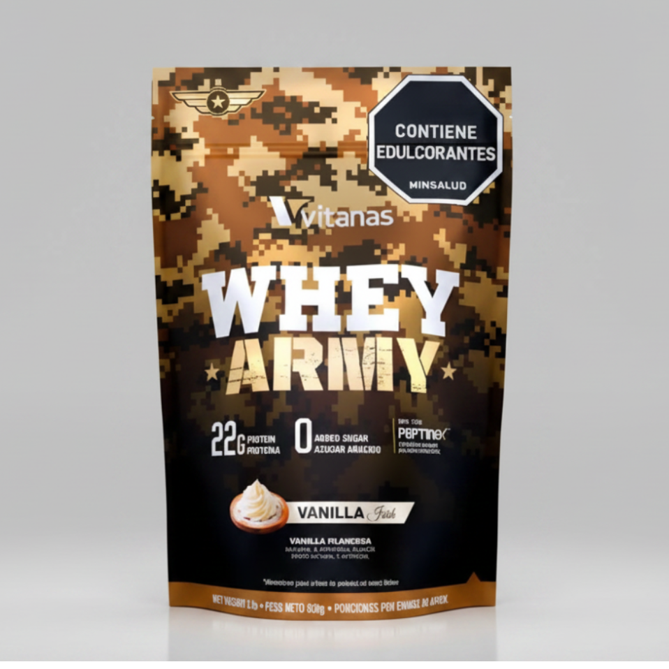 Whey Army 2 lb VITANAS 30 Servicios Vainilla Irlandesa