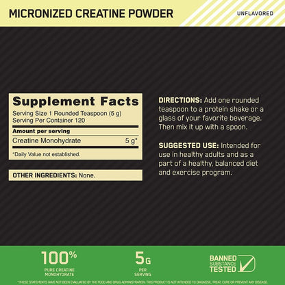 Creatine Powder Micronized 2,64 lb OPTIMUM NUTRITION 240 Servicios Sin sabor